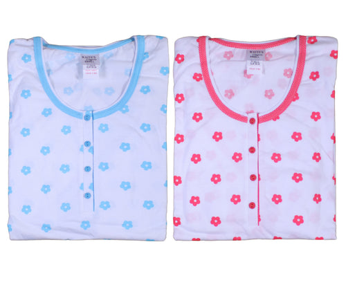 Ladies 100% Cotton Flower & Polka Dot Pyjamas S - XL (Aqua or Red)
