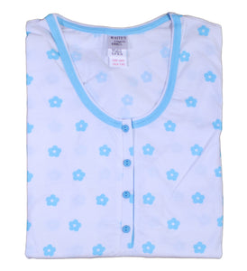 Ladies Flower Nightdress with Polka Dot Trim S - L (Aqua or Red)