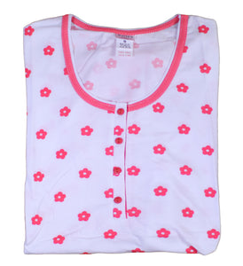 Ladies Flower Nightdress with Polka Dot Trim S - L (Aqua or Red)