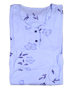 Ladies Jersey Cotton Floral Nightdress S - XL (Blue or Pink)