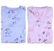 Ladies Jersey Cotton Floral Nightdress S - XL (Blue or Pink)
