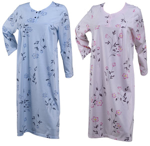Ladies Jersey Cotton Floral Nightdress S - XL (Blue or Pink)