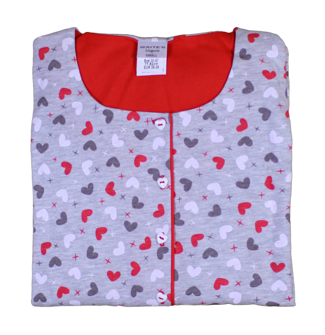 Ladies 100% Cotton Valentines Heart Pyjamas Set (Small - Large)