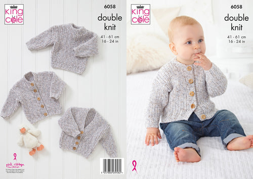 King Cole Double Knitting Pattern – Baby Cardigans & Sweater (6058)