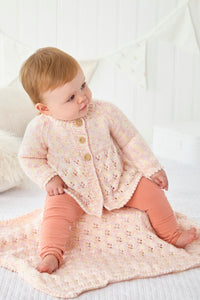 King Cole Chunky Knitting Pattern - Baby Jacket Cardigan & Blanket (6060)