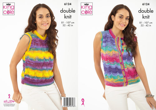 King Cole Knitting Pattern - Ladies Tank Top & Waistcoat 6124