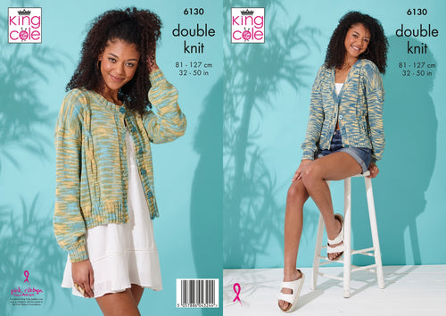 King Cole Double Knitting Pattern - Ladies Cardigans (6130)