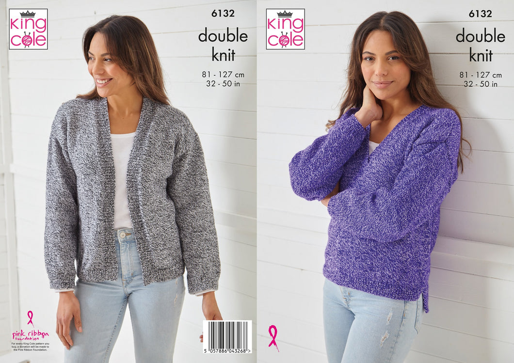 King Cole DK Knitting Pattern - Ladies Cardigan & Sweater (6132)