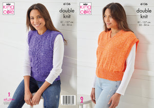 King Cole DK Knitting Pattern – Ladies Slipover Vests (6136)