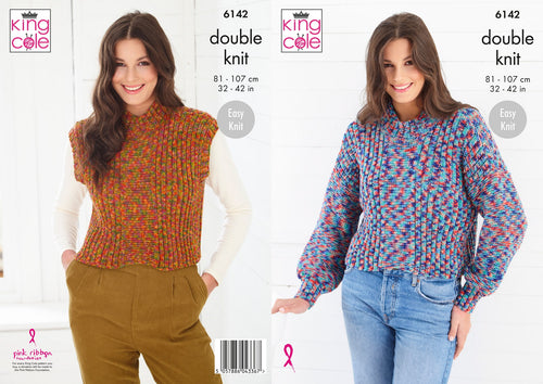 King Cole Knitting Pattern - Ladies Sweater & Top 6142