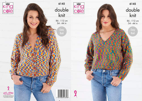 King Cole Knitting Pattern - Ladies Sweater & Cardigan 6145