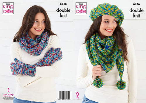 King Cole Knitting Pattern Ladies Accessories – Scarf,Hat & Gloves 6146