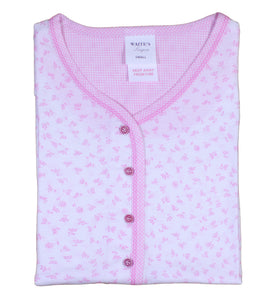 Ladies Jersey Cotton Pyjamas - Floral Top & Checked 3/4 Bottoms (Blue or Pink)