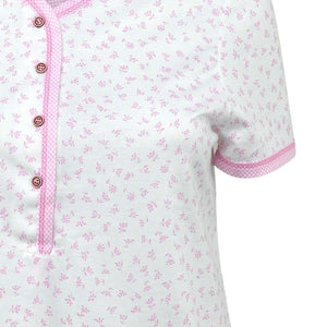 Ladies Jersey Cotton Pyjamas - Floral Top & Checked 3/4 Bottoms (Blue or Pink)