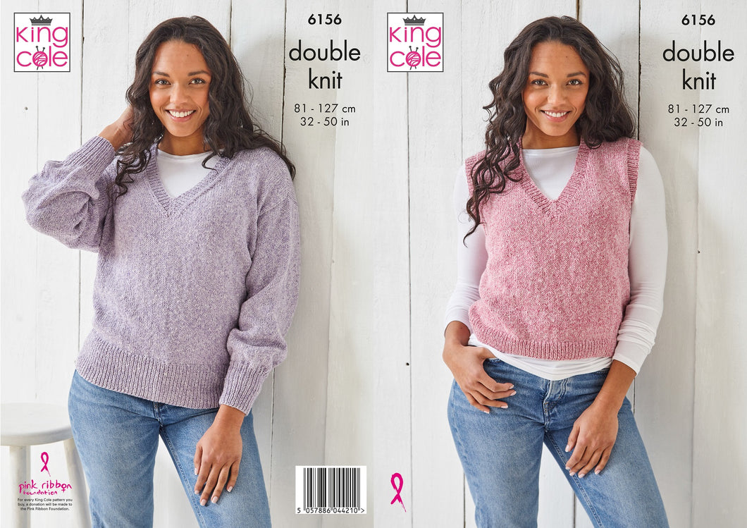 King Cole Double Knitting Pattern - Ladies Tank Top & Sweater (6156)