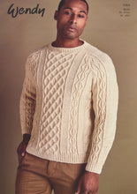 Load image into Gallery viewer, Wendy Aran Knitting Pattern - Mens Cable Knit Sweater (6164)