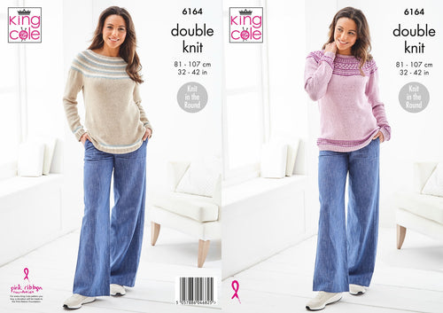 King Cole Double Knit Knitting Pattern Ladies ‘Knit in the Round’ Sweater 6164