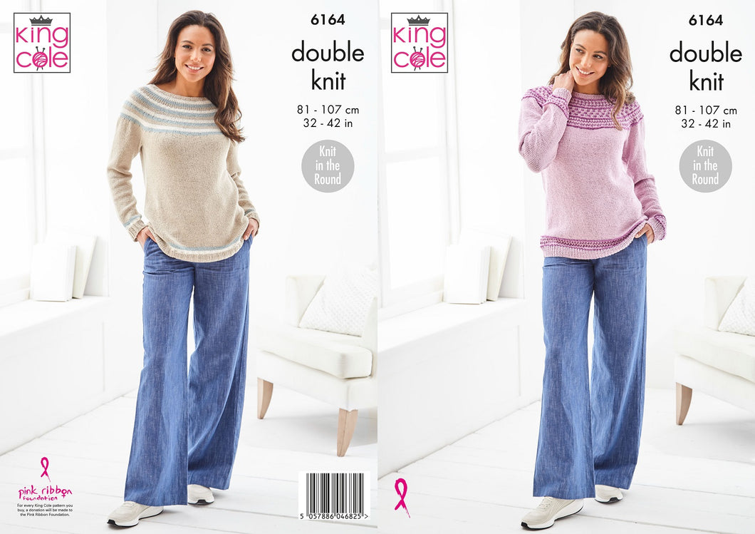 King Cole Double Knit Knitting Pattern Ladies ‘Knit in the Round’ Sweater 6164