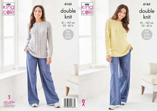 King Cole Double Knit Knitting Pattern – Ladies Cable Sweater 6165