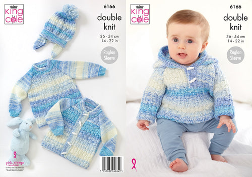 King Cole Double Knitting Pattern - Baby Jacket, Sweater & Hat (6166)