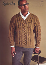 Load image into Gallery viewer, Wendy Aran Knitting Pattern - Mens Cable Knit Sweater (6167)