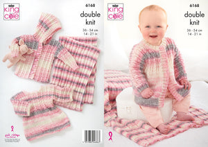 King Cole Double Knitting Pattern – Jacket, Top, Matinee Coat & Blanket (6168)