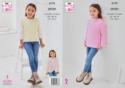 King Cole Knitting Pattern for Girl’s Sweater, Cardigan & Waistcoat (6170)