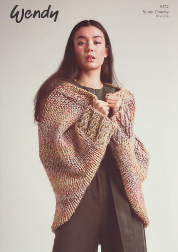 Wendy Super Chunky Knitting Pattern - Ladies Cocoon Wrap (6172)