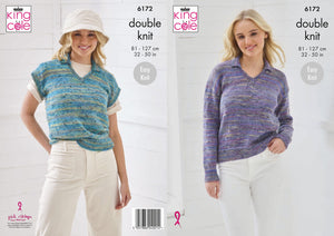 King Cole Double Knit Knitting Pattern - Ladies Sweater & Tank (6172)