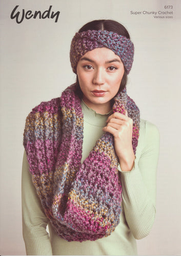 Wendy Super Chunky Crochet Pattern - Ladies Cowl & Headband (6173)