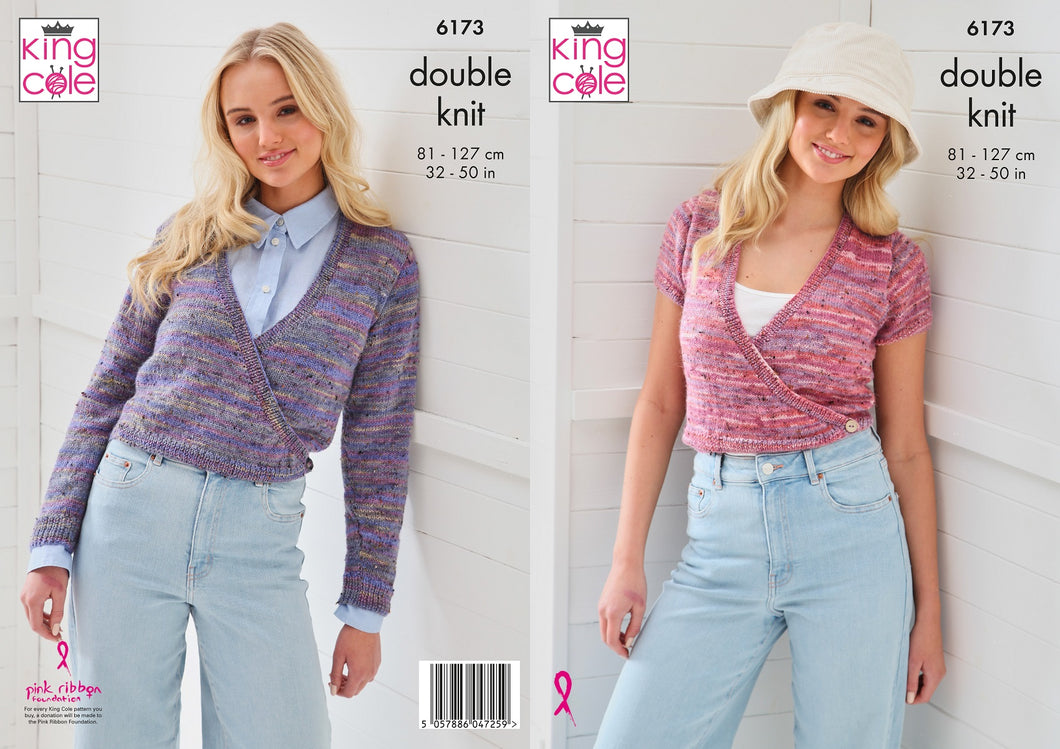 King Cole Double Knit Knitting Pattern - Ladies Wrap over Cardigans (6173)