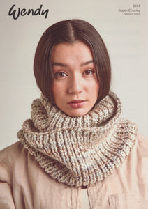 Wendy Super Chunky Knitting Pattern - Ladies Hat Cowl & Mittens (6174)