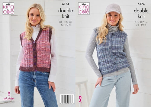King Cole Knitting Pattern Ladies Round & V-Neck Waistcoats (6174)