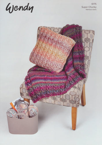 Wendy Super Chunky Knitting Pattern - Throws & Cushion Cover (6175)
