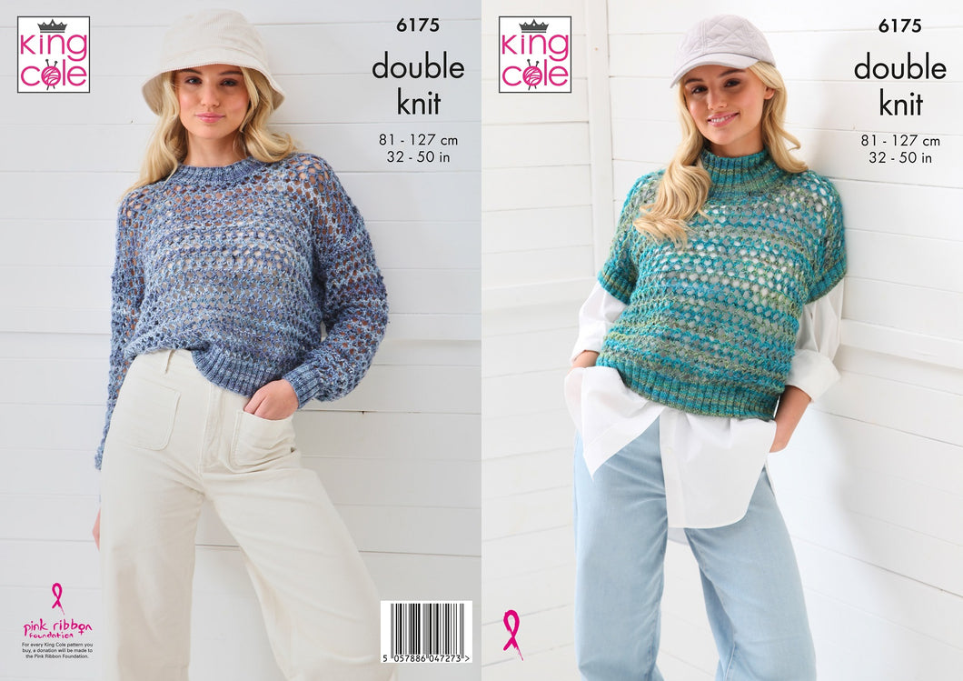 King Cole Double Knit Knitting Pattern - Ladies Sweater & Tank (6175)