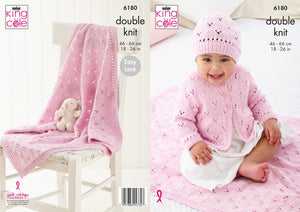 King Cole Double Knitting Pattern - Baby Cardigan Hat & Blanket (6180)