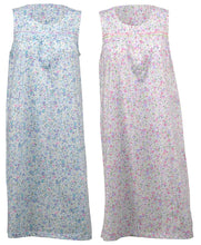 Load image into Gallery viewer, Ladies Jersey Cotton Sleeveless Flower Nightdress S - XL (Blue or Pink)