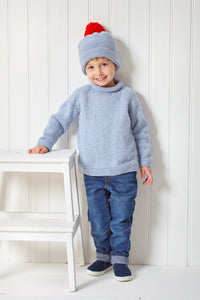 King Cole Double Knit Pattern 6184 Kids Raglan Sleeve Sweater, Cardigan & Hat