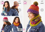 King Cole Knitting Pattern for Women’s Accessories – Hats, Hand Warmers & Cowl 6197