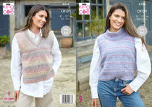 Load image into Gallery viewer, King Cole Aran Knitting Pattern Women’s Roll or V-Neck Vests 6226