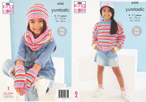 King Cole Knitting Pattern Girls Sweater, Hat, Snood & Mitts (6250)
