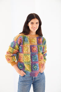 King Cole Double Knit Crochet Pattern Granny Square Cardigan & Jumper (6258)