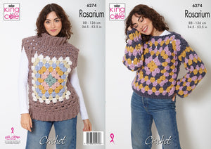 King Cole Double Knit Crochet Pattern Granny Square Jumper & Slipover (6274)