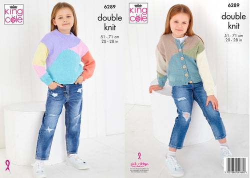 King Cole Knitting Pattern Girls Double Knit Colourful Sweater or Cardigan (6289)