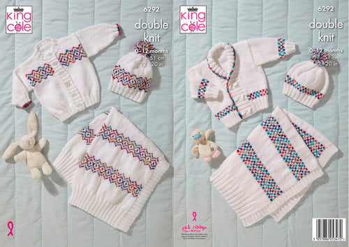 King Cole Double Knitting Pattern Babies Jacket, Cardigan, Hats & Blankets (6292)