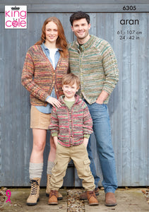 King Cole Aran Knitting Pattern - Family Knit Cardigans (6305)