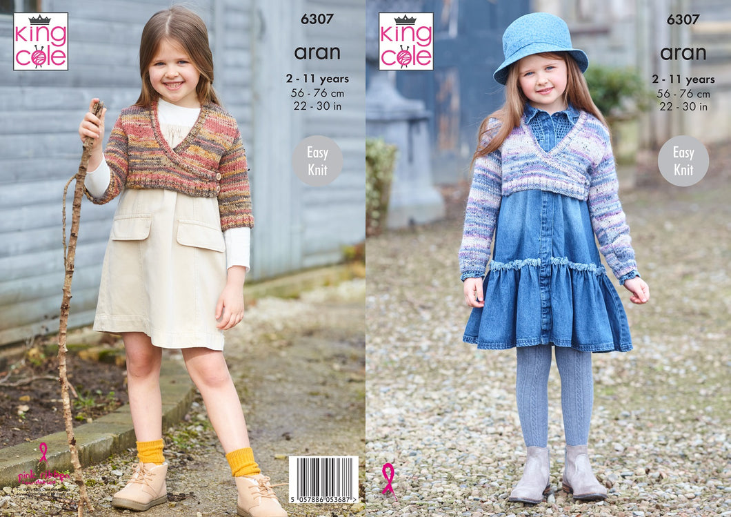 King Cole 6307 Girls Aran Knitting Pattern Cropped Cardigans