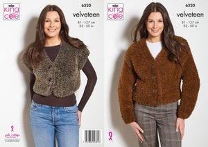 King Cole Knitting Pattern Ladies Velveteen Cardigan & Waistcoat (6320)
