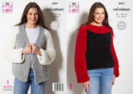 King Cole Knitting Pattern Ladies Velveteen Raglan Sleeve Jacket & Sweater (6321)
