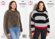 King Cole Knitting Pattern Ladies Velveteen Plain or Striped Sweaters (6322)
